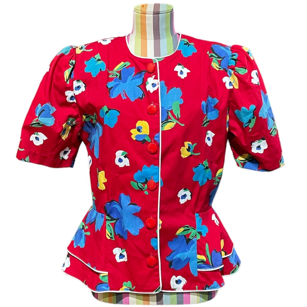 Vintage Miss Oops California Floral Peplum Blouse 0685